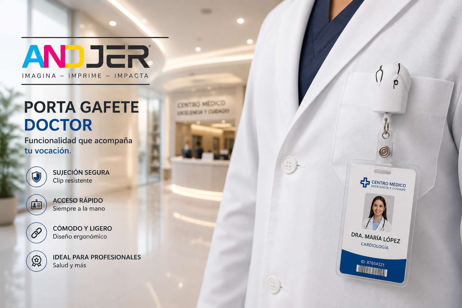 Porta gafete profesional ideal para personal médico